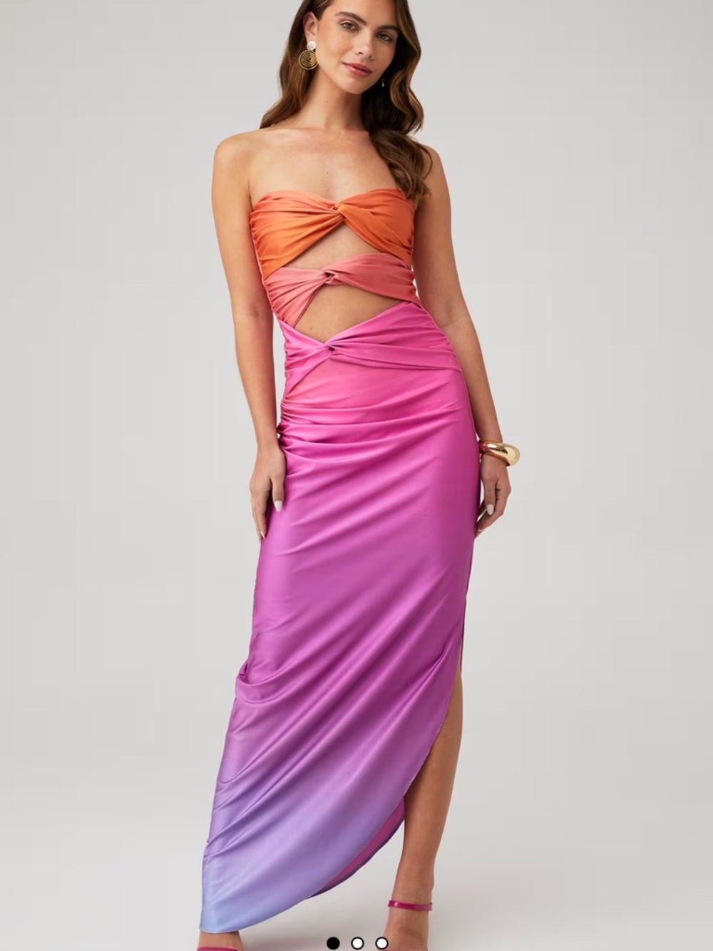 Baobab Collection One-Shoulder Gradient Cutout Dress in Orange and Pink